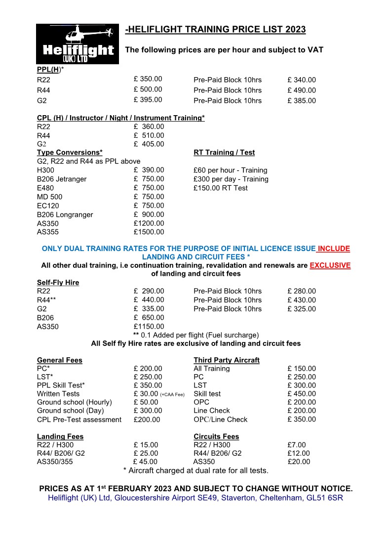 Training Price List