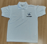 Polo Shirt - White- Heliflight logo short sleeve Size 9 to 10 Years